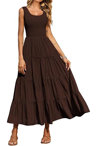 PRETTYGARDEN Women's Casual Loose Plain Maxi Sundress Smocked Tank Dress Slee...