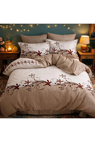 decorami Double bed linen, Finet, 6 pieces, Beige, floral