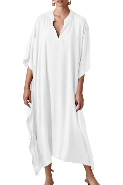 Bsubseach Women Embroidery Short Sleeve Bikini Swimsuit Cover Up Side Split B...