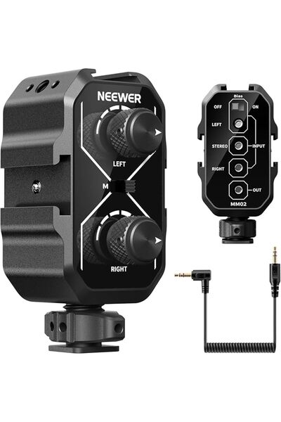 NEEWER محول ميكروفون مزدوج القناة MM02 مع كابل TRS 3.5 مم، مفتاح ستيريو/مونو، Co