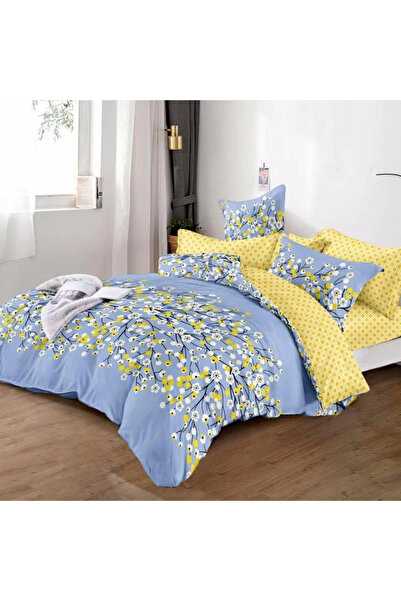 decorami Διπλό Λινό με Ελαστικό, λεπτό, 6 τεμάχια, μπλε, λουλούδια