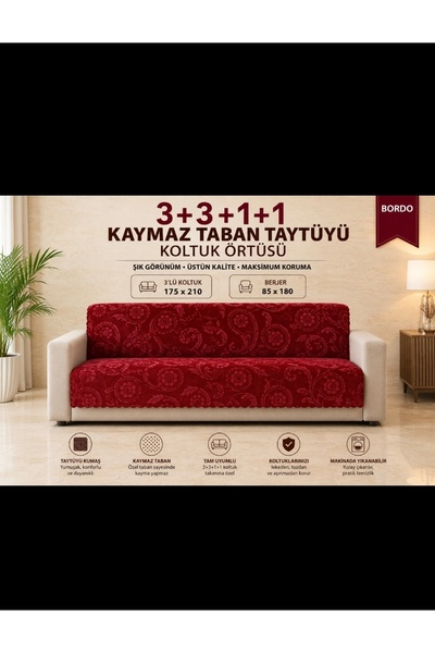 Altınoluk Tekstil Taytüyü Kaymaz Taban Koltuk Örtüsü Takımı 3+3+1+1