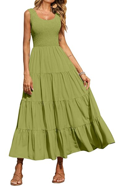 PRETTYGARDEN Women's Casual Loose Plain Maxi Sundress Smocked Tank Dress Slee...