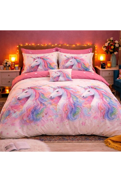 decorami Double bed linen with Stretchy, Finet, 6 pieces, Pink, Blue, fantasy...