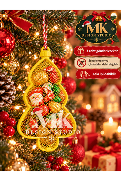 MK DESIGN STUDIO 3’lü 3D Baskı Çam Ağacı Şeklinde - Yılbaşı Noel Ağacı Süsü Ş...