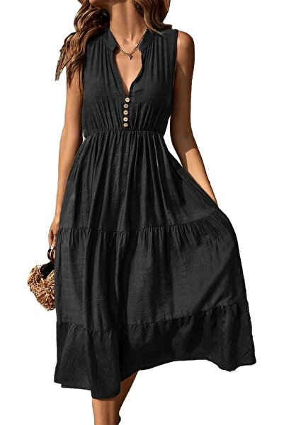 GENERAL BROVAVE Womens 2024 Summer Sleeveless Shirt Dress Collar Striped V Ne...
