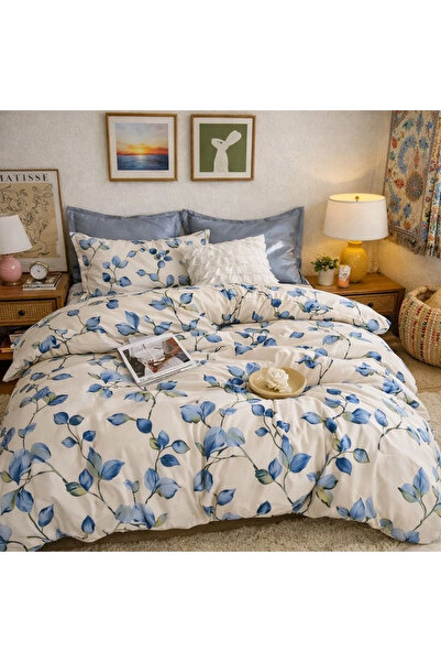decorami Double bed linen, Finet, 6 pieces, Blue, leaves