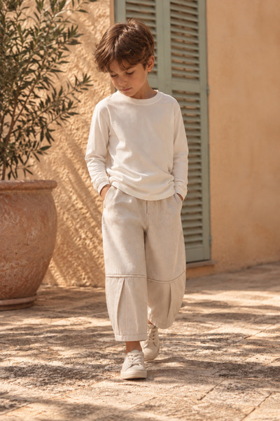 Unisex Ham Dokulu Pili ve Dikiş Detaylı Pantolon