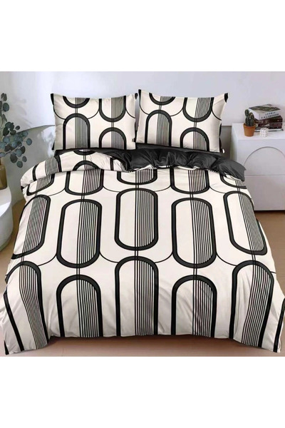 decorami Double bed linen, satin Cotton , classic sheet, 4 pieces, Cream, abs...