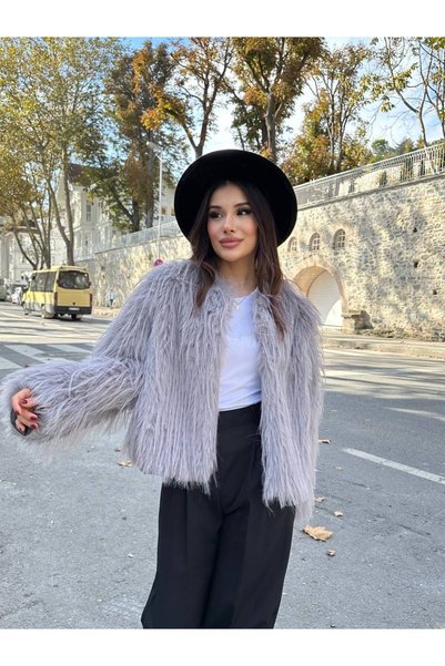 LİNDALİNA TEKSTİL Kadın Oversize Dokulu Ekstra Yumuşak Kürk Ceket