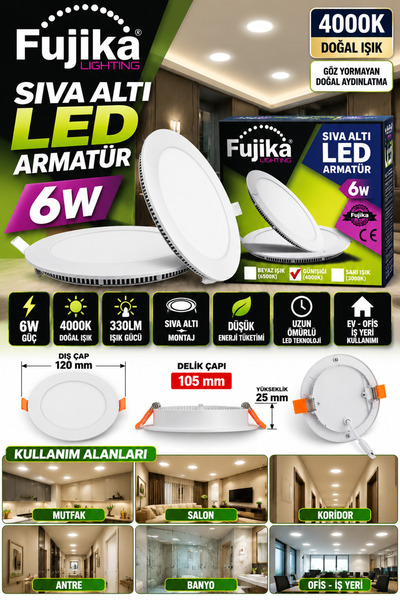 LED PAZARI 2 ADET 6W 4000 kelvin LED SPOT IŞIK SIVA ALTI ÖZEL RENK DOĞAL BEYAZ