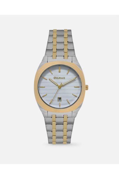 SİLMAX Men Watch with Date in Round Two Tone Case with White Dial & Stainless...