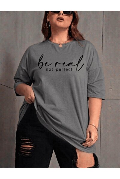 Oksit Be Real Γυναικείο T-Shirt με στάμπα, μεγάλο μέγεθος, βαμβακερό, με λαιμ...