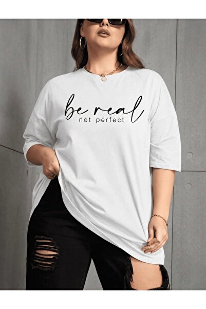 Oksit Be Real Γυναικείο T-Shirt με στάμπα, μεγάλο μέγεθος, βαμβακερό, με λαιμ...