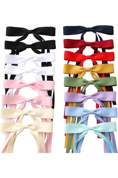 HaveLovely 16 Pcs Hair Bows with Long Tail, Satin Ribbon Bow Clips for Women,...