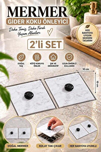 BRE HOME 2 Adet Mermer Duş Drenaj Kapağı 2’li Set | Şık ve Dayanıklı Gider Ka...