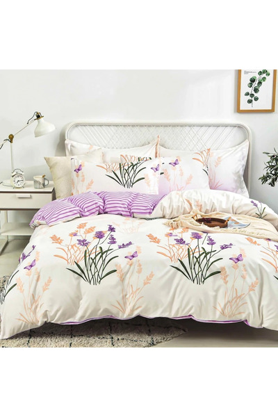 decorami Double bed linen, satin Cotton , classic sheet, 4 pieces, Cream, Pur...