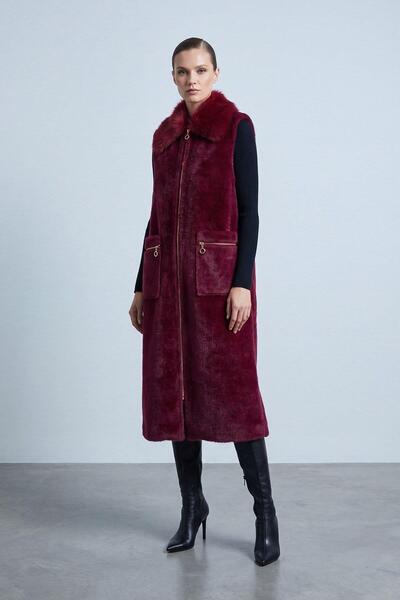 Puane Women's Fur Look Zippered Long Vest 15291