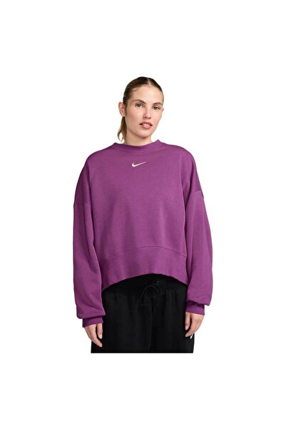 Nike Γυναικεία Αθλητικά Ενδύματα Φούτερ Φλις Φοίνικας Υπερμεγέθες με Στρογγυλ...