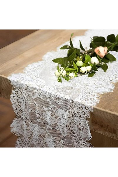 JOYZZZ مفرش طاولة من الدانتيل، 35×300 سم، مفرش طاولة أنيق للزفاف، مفرش طاولة ...