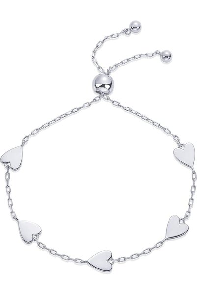 Tazweeq Plated Matching Heart Charms Solitaire Bracelet Set for Women, Adjust...
