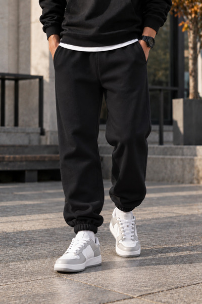 Erkek Şardonlu Jogger Eşofman Altı 3 İplik Lastik Paça Günlük Spor Pantolon