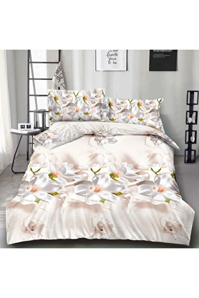 decorami Double bed linen, classic sheet, 3D print, Cream, magnolias