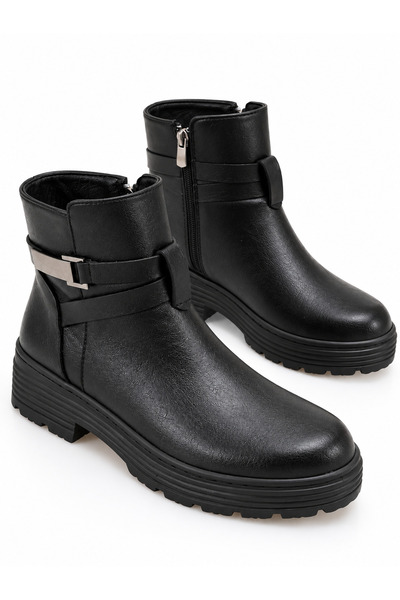 Conforty Women's Black Leather Comfortable Non-Slip Thermo Sole Stylish Women's Boots with Side Zipper