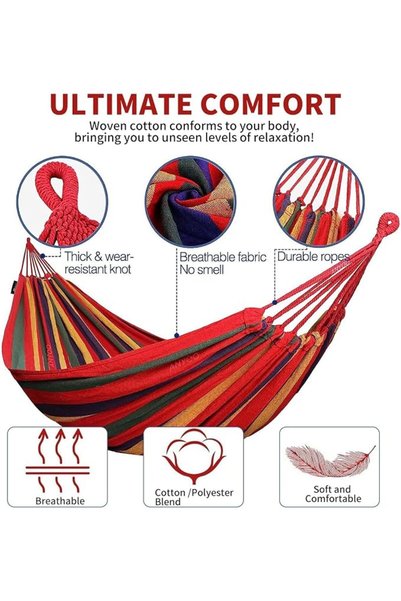 UANDME Hammock with Steel Stand for Camping Made of Durable Thick Canvas Fabric and Strong Metal Knot with High Load Capacity for Outdoors