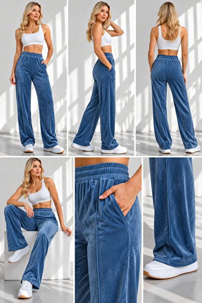 lubiti Wide Leg Max Length Velvet Trousers/Double Pockets in Green