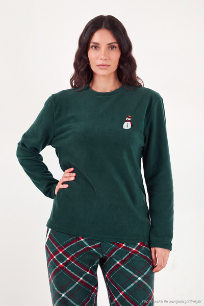 Lela Ekose Desenli Bisiklet Yaka Yumuşak Polar Pijama Takımı Kadın PİJAMA TAKIMI 6097059K
