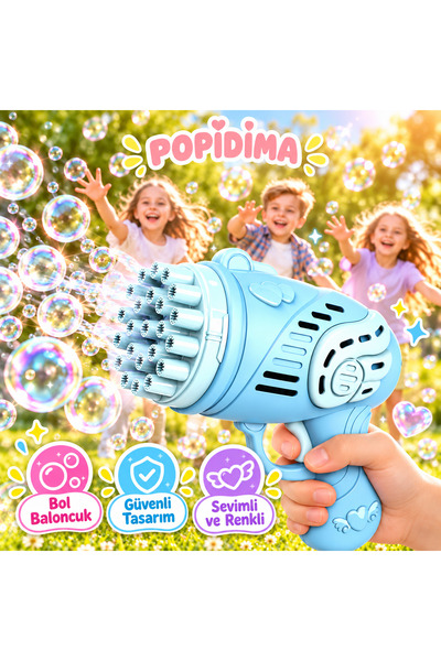 Popidima Çok Delikli Pilli Köpük Atan Tabanca Oyuncağı 23 Delikli Bubble Gun