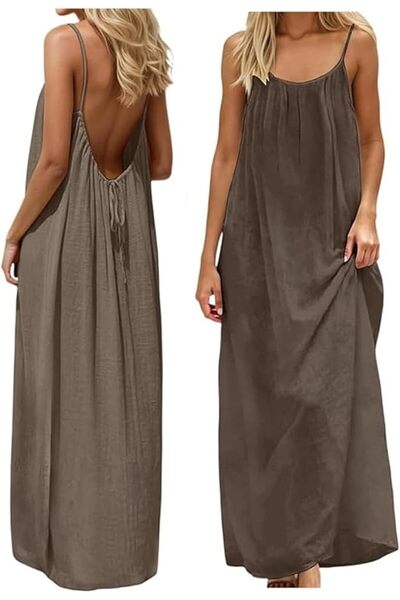 GENERAL Backless Cami Dress for Women, Casual Long Backless Dress, Vacation O...