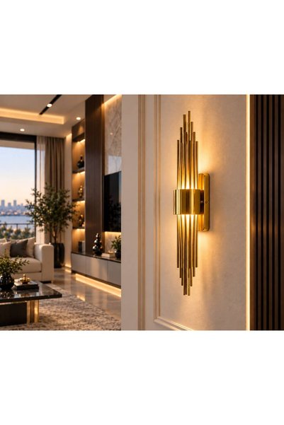 LİBER ELEKTRİK Modern Dekoratif Tel Gold Pilli ve Elektrikli Duvar Apliği Gün...