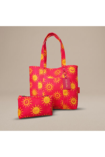 Sunshine Güneş Desenli Tote Çanta ve Pouch Seti