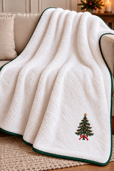 ZİLCA HOME New Year's Special Embroidered White Tv Blanket – Soft and Warm with Colorful Stripes 150X200 cm