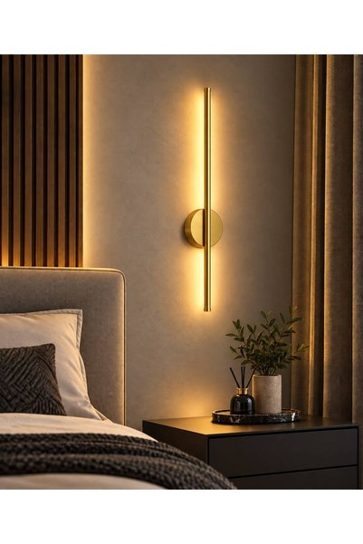 LİBER ELEKTRİK Modern Dekoratif 70cm Gold Pilli ve Elektrikli Duvar Apliği Gü...