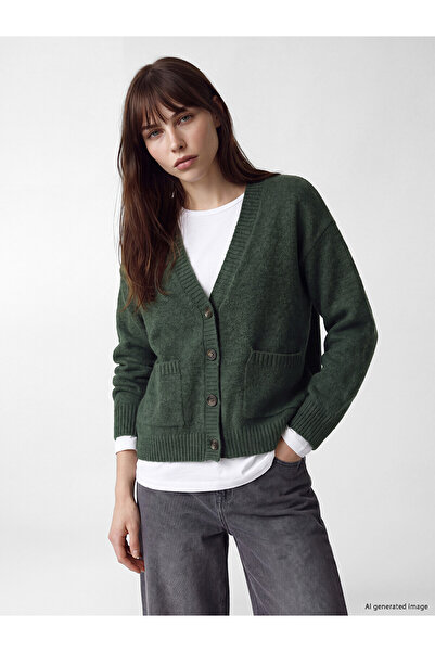 LC Waikiki Lcw Everyday Khaki Knitwear Plain Women's Cardigan with Nevavm Dif...
