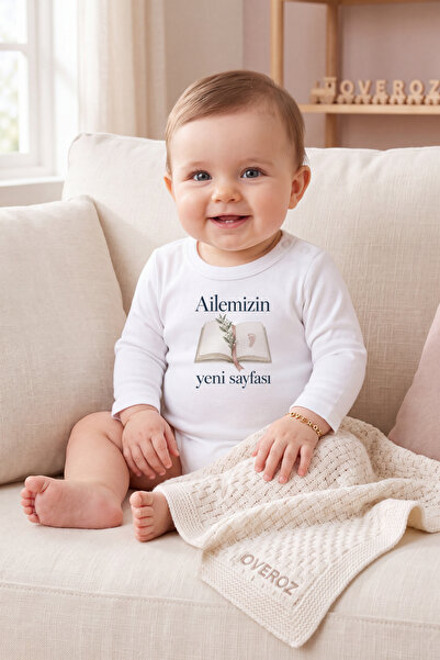 Overoz Long Sleeve White Baby Bodysuit with "Our Family's New Page" Written, ...