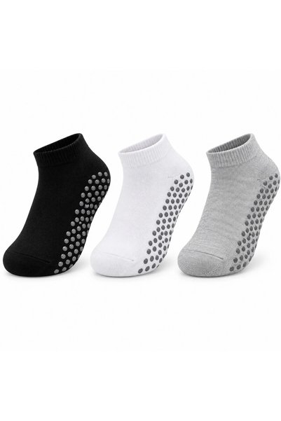 Generic Brand Children's Non-Slip Sole Booties Socks Set of 3 Black White Gra...