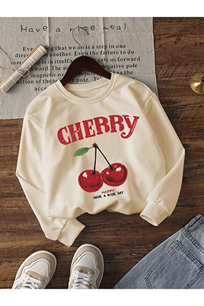 DASH WEAR Unisex Men/Women Cherry Custom Printed Oversize Cotton Crew Neck Sw...