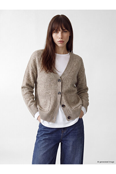 LC Waikiki Lcw Everyday Brown Knitwear Plain Women's Cardigan with Nevavm Dif...