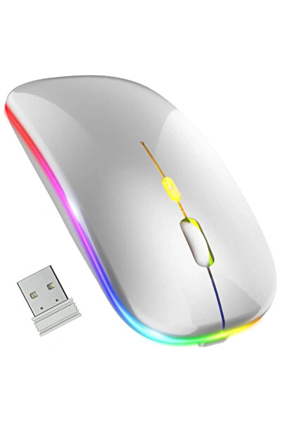 ALOGY Mouse wireless subțire silențios cu iluminare LED RGB pentru laptop și ...