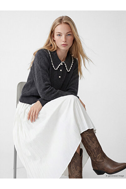 LC Waikiki Nevavm Farkıyla Xside Anthracite Knitwear Plain Baby Collar Women'...