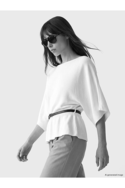 LC Waikiki Nevavm Lcw Vision Ecru Knitwear Plain Boat Neck Women's Sweater wi...