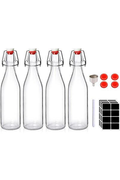 Generic Flip Top Glass Bottle with Lid, 1 Liter Water Bottles with Airtight S...