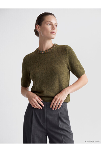 LC Waikiki Nevavm Farkıyla Lcw Everyday Green Stone Wool Blend Women's Knitwe...