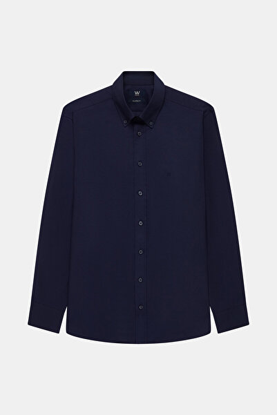 W Collection LACİVERT UZUN KOLLU OXFORD GÖMLEK