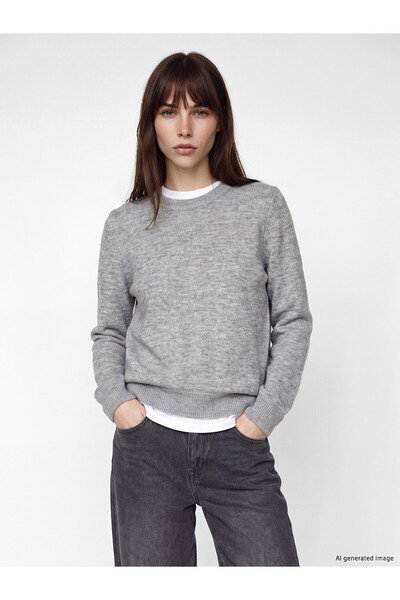 LC Waikiki Nevavm Farkıyla Lcw Everyday Gray Oval Collar Women's Knitwear Swe...