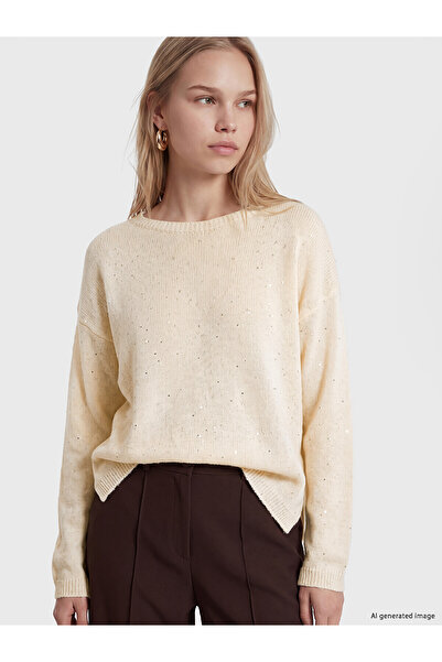 LC Waikiki Nevavm Lcw Vision Beige Knitwear Embroidered Oval Collar Women's S...